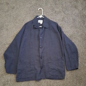 Flax Navy Blue Button-Down Linen Shirt Jacket